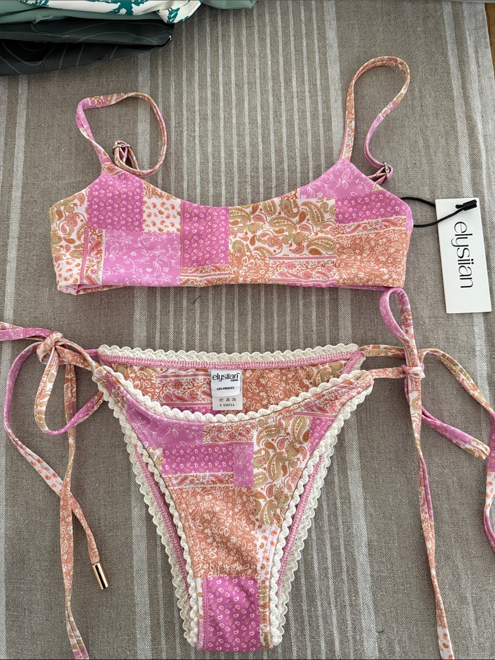 Elysian Pink Patchwork Tie-Side Bikini Set